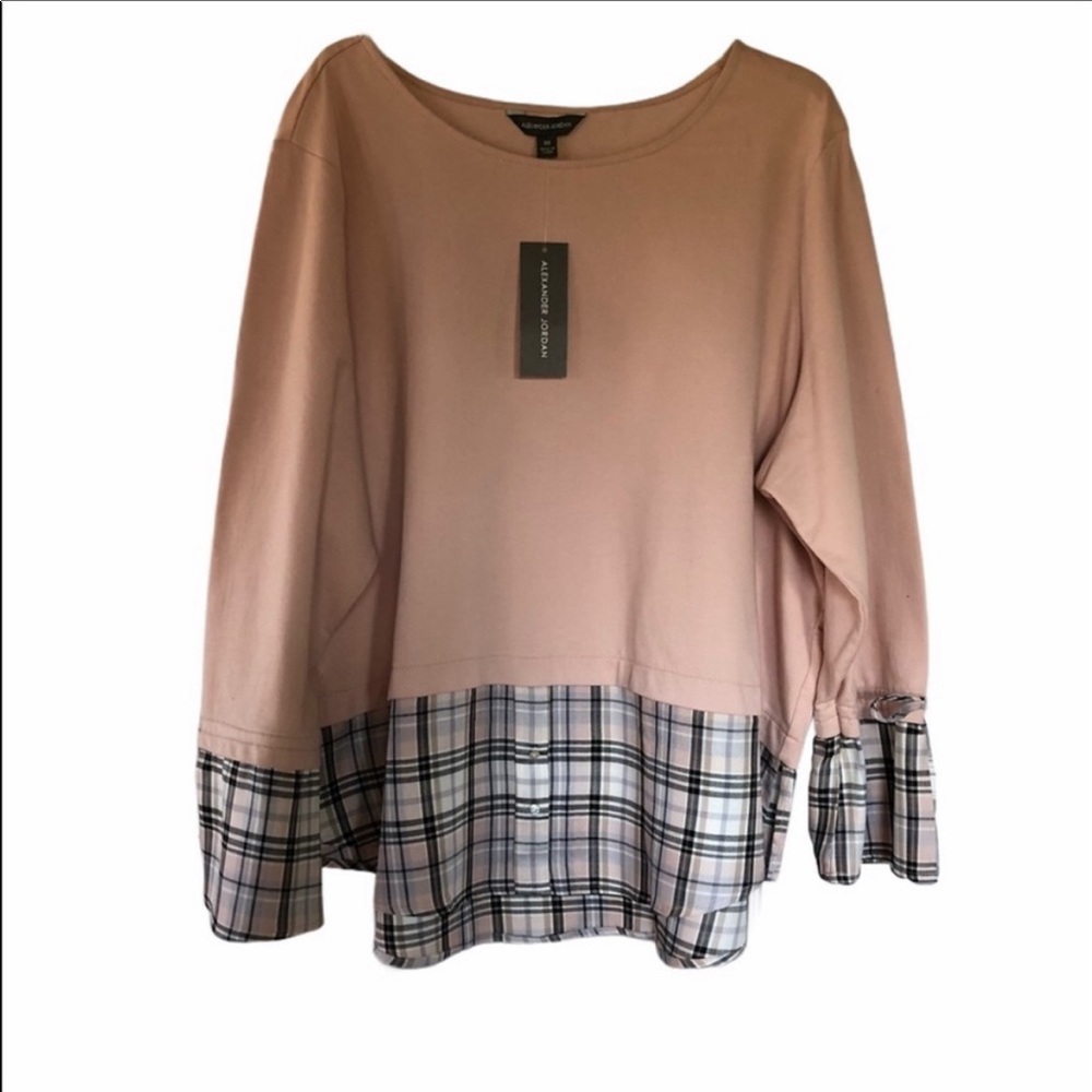 Alexander Jordan Blush Pink and Plaid Long Sleeve Blouse Ties on Sleeves